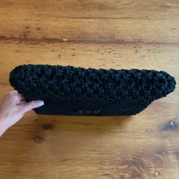 Macramé Envelope Clutch Top Handle Boho Bag in Black - Picture 3 of 6